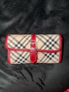 Burberry Beige Check Crossbody small bag with Red Trim